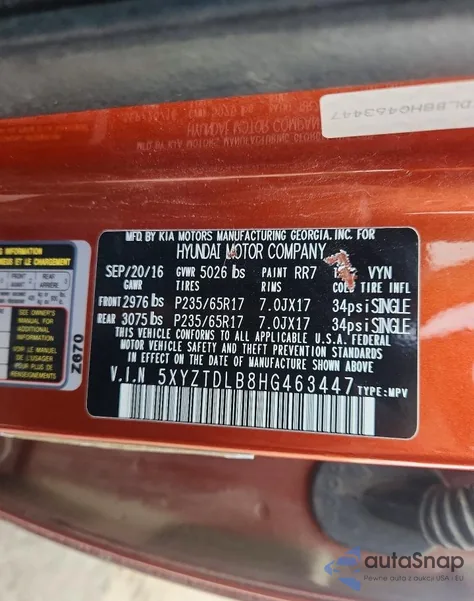 2017 Hyundai Santa Fe Sport из США, поврежденный, VIN 5XYZTDLB8HG463447